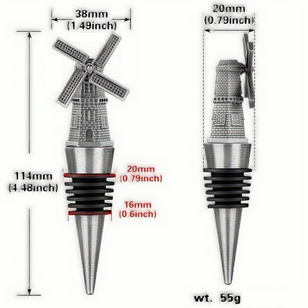 Windmolen flessenstopper - wijnkurk zilver