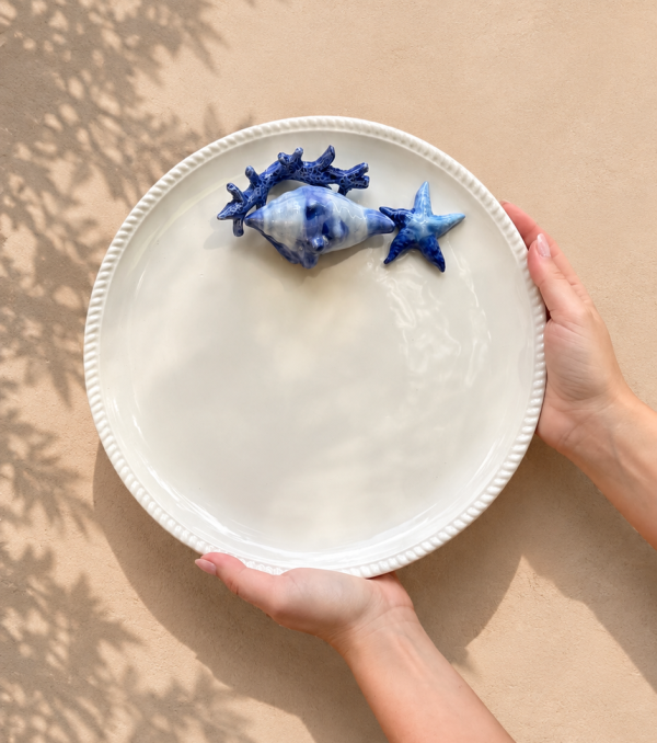 Rond bord blauw koraal