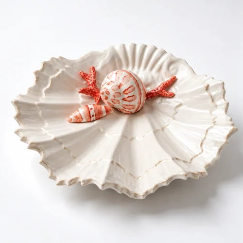 Schelpen bordje rood koraal